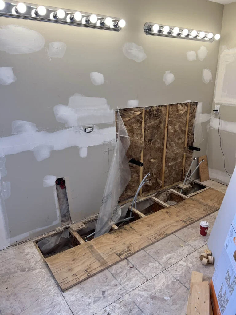 new bathroom renovation plumbing rough in
